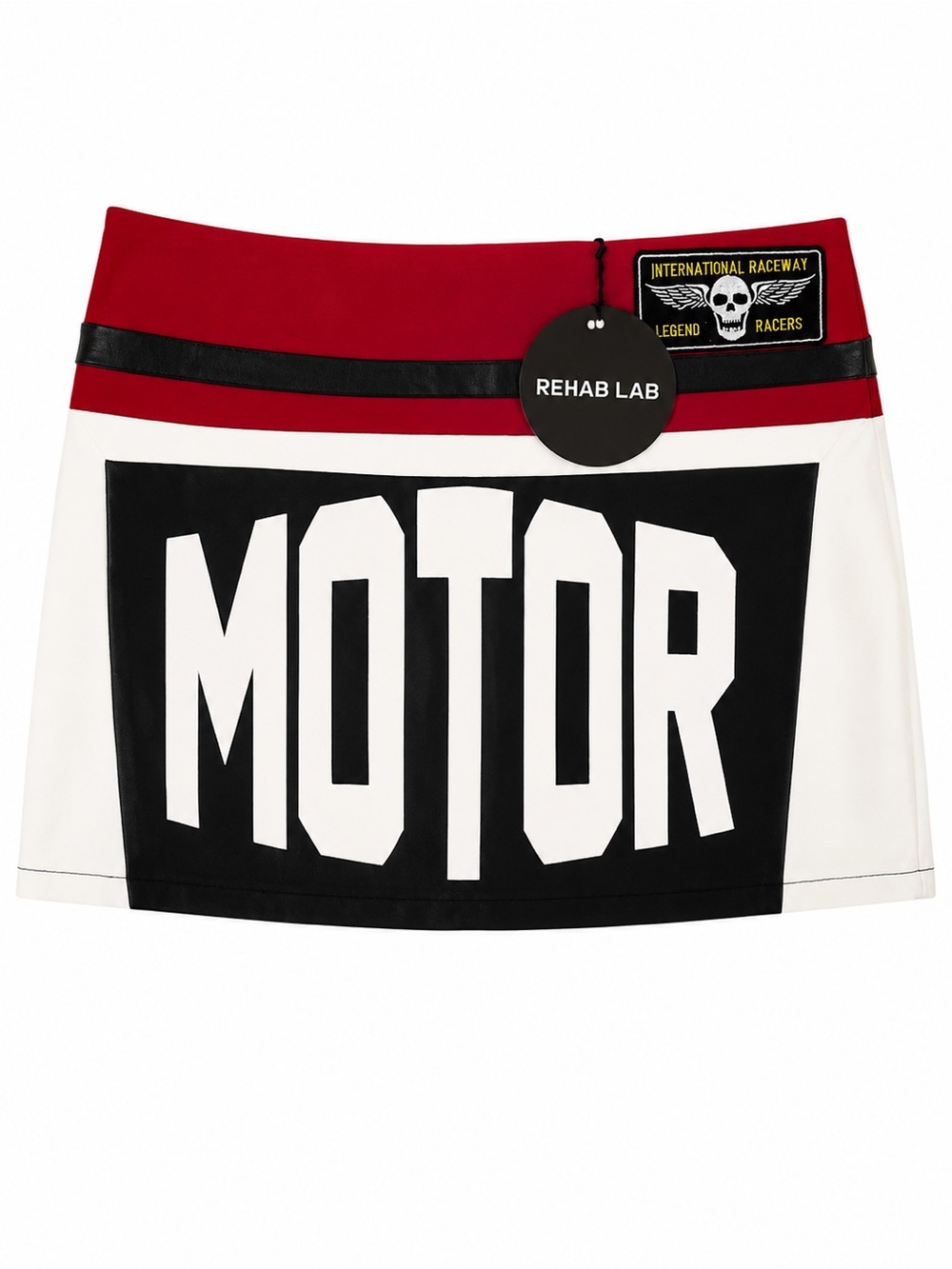 Rehab Red, Black & White 'MOTOR' Graphic Mini Skirt